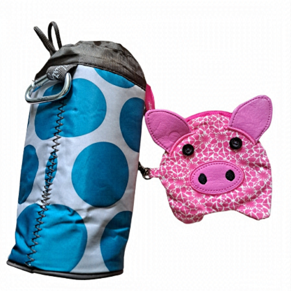 Thirty-one Insulated bottle Holder polka dots caribiner + piggy change pouch